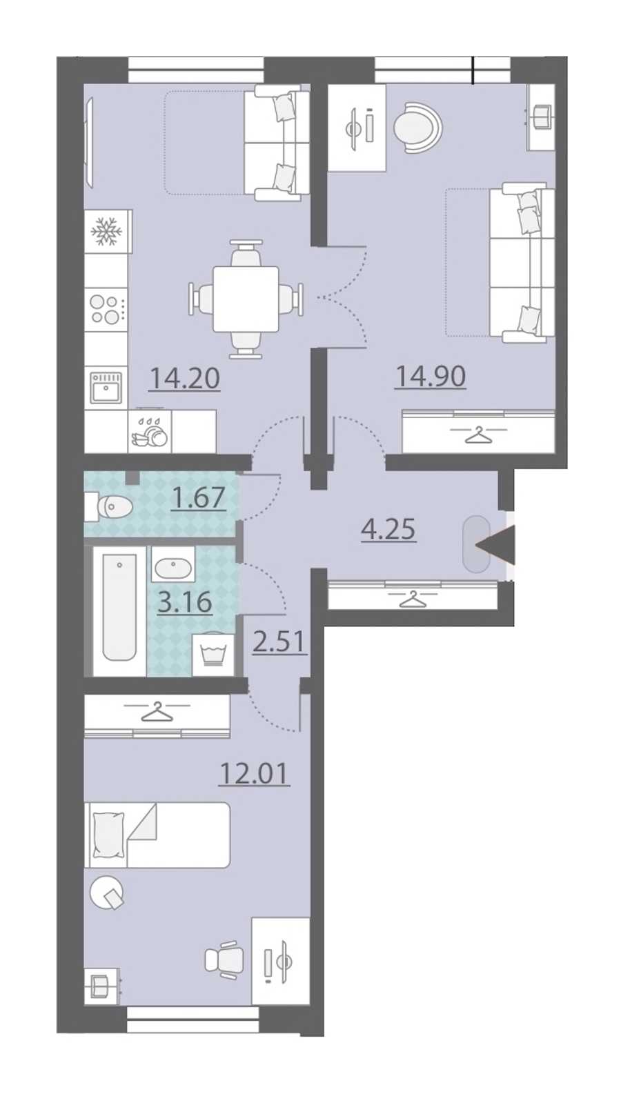 Двухкомнатная квартира в Группа ЛСР: площадь 52.7 м2 , этаж: 1 – купить в Санкт-Петербурге